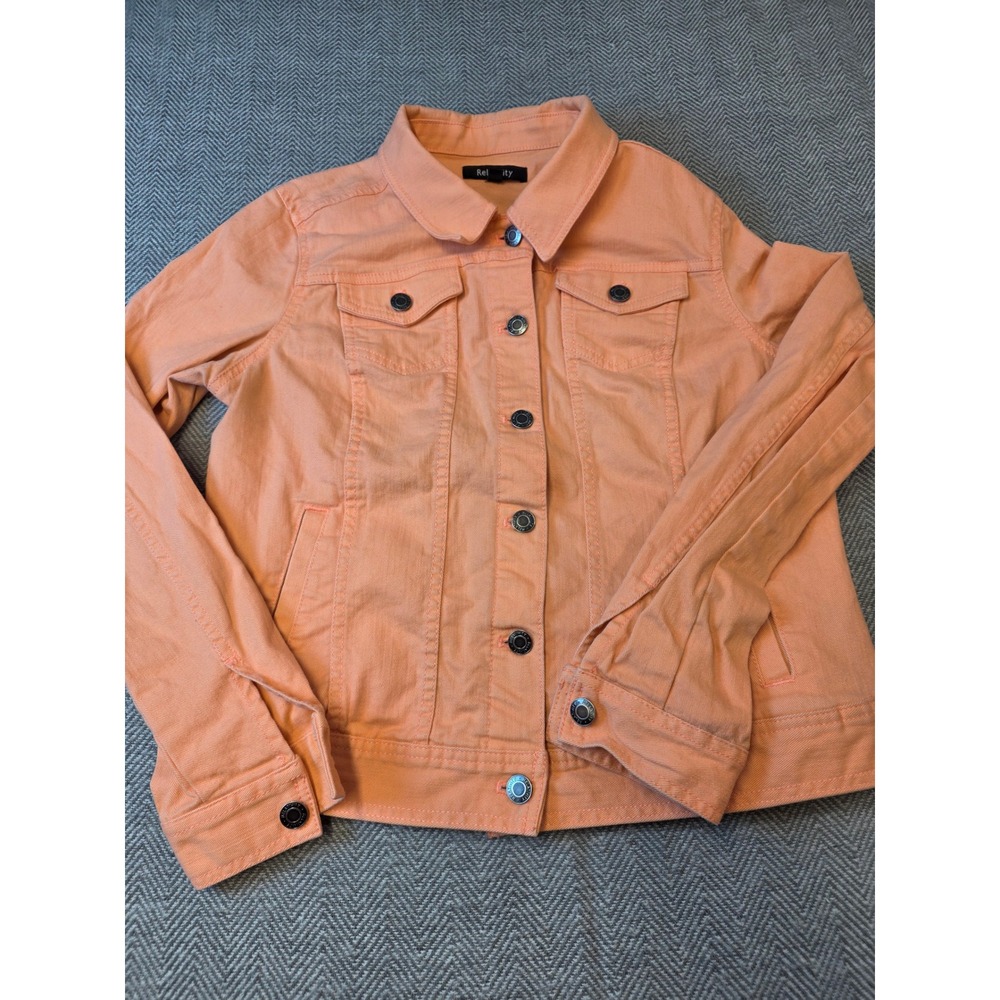 Relativity Trucker Jacket Womens Medium Peach Orange Denim Stretch Button Front